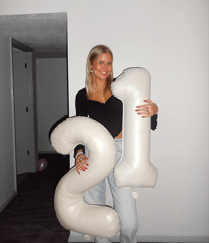 10 Balloon Number, Cream Number 10th Birthday Balloons 40 Inch, 10 Years Old Cream Birthday Decorations for Boys Girls, 10th Anniversary Decorations