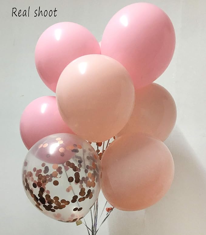 Pink & Rose Gold Confetti Balloons - 50 Count, 12inch, for Birthday Party Decorations