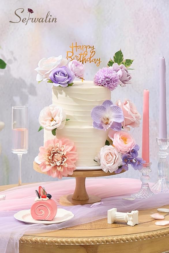 Serwalin Artificial Pink & Purple Flowers, Silk Fake Flowers for DIY Wedding Bouquets Cake Flower, Table Centerpieces Baby Shower Birthday Party Home Decorations