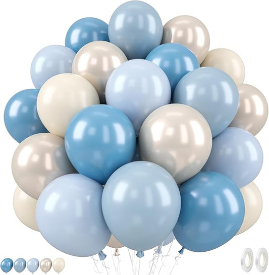 50 Pcs Dusty Blue Balloon, 12 Inches Pearl Sand White Light Blue Balloons, Apricot Latex Balloons for Kids Boys Birthday Party Wedding Baby Shower Gender Reveal Wedding Decorations