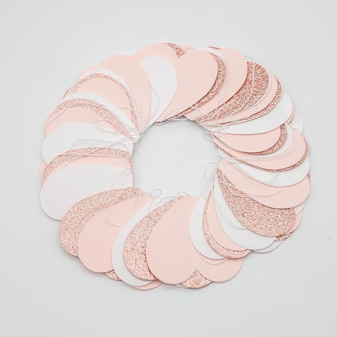 Rose-Gold Pink White Party Decorations - 52Ft Paper Streamers Women Girl Birthday Garland Baby Bridal Shower Banner Bachelorette Engagement Wedding Mothers Day Valentines Galentines Decor HongTongTong