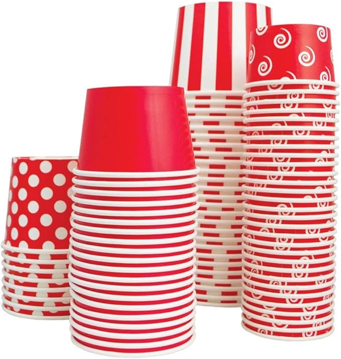 UNIQ 1000-Count 12 oz Disposable Paper Cups Striped Red Color | Perfect for Ice Cream, Yogurt, Gelato, Dessert, Hot & Cold Food | Frozen Dessert Supplies