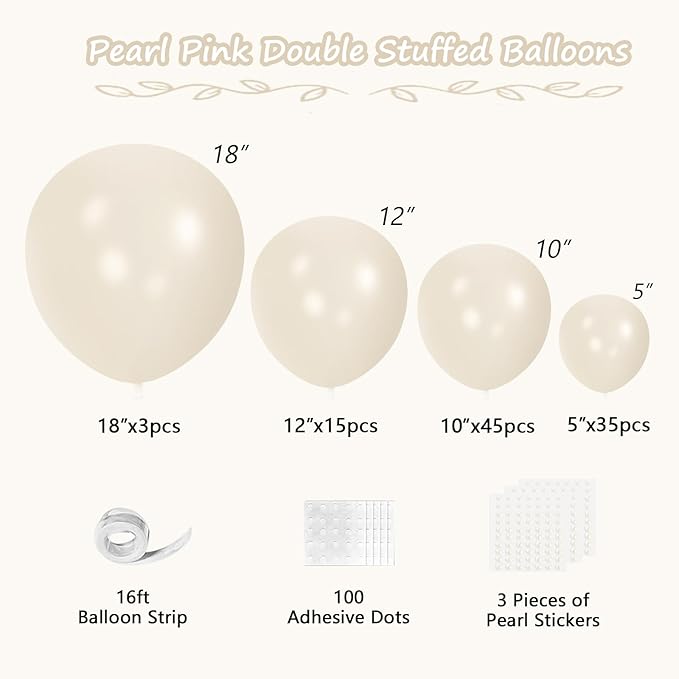 Pearl White Balloons With Stickers, 98PCS Double Stuffed Garland Arch Kit, 18/12/10/5 Inch Different Sizes for Wedding, Bridal, Baby Shower Decorations