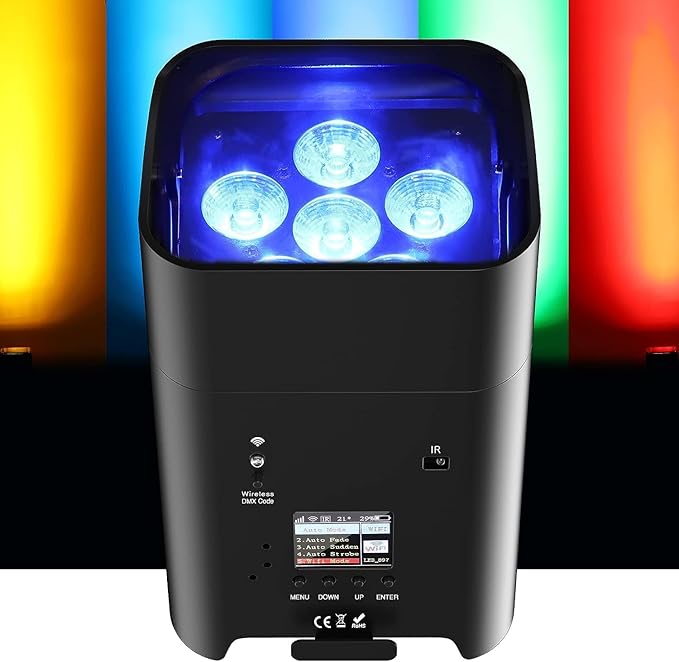 Battery Powered Uplights Rechargeable Par Can 6x18W RGBWA+UV LED Uplight 9600 mAh APP/Remote/DMX512 Control Stage Lights Uplighting Indoor for Wedding DJ Church Christmas Dance