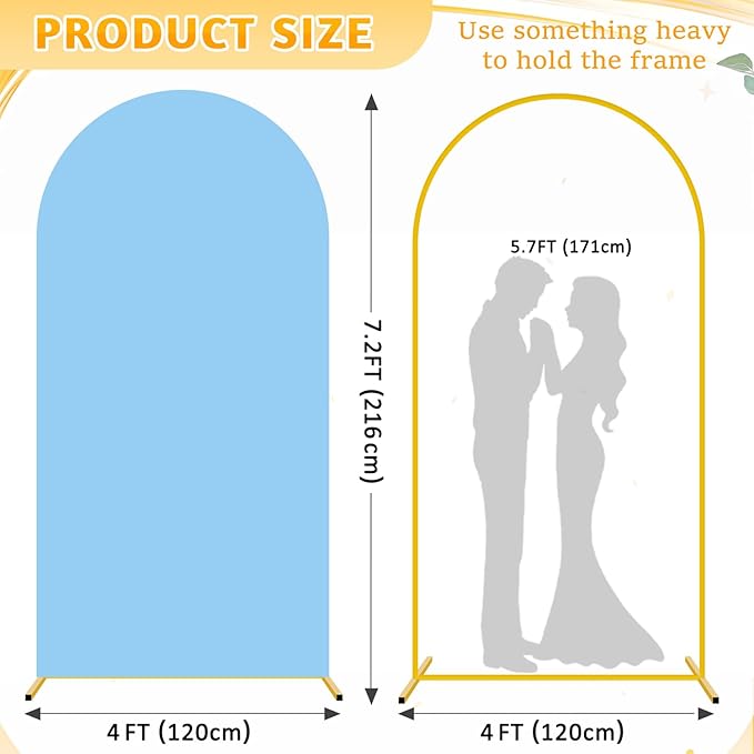 Arch Backdrop Stand and Cover Set Wedding Arch Backdrop Metal Arch Stand and Cover Set 7.2ft Arch Covers Baby Blue Backdrops Stand with Covers Gold Arch Stands for Birthday Party Decor