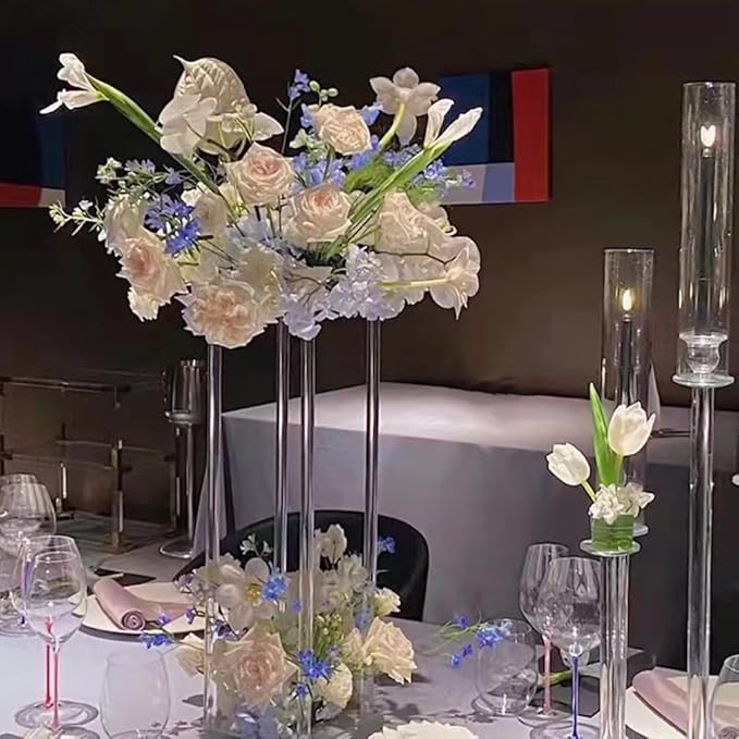 10 Pcs Wedding Centerpieces Acrylic Vases Clear Column Flower Vase Flowers Stand 7.87'' x 7.87'' x 23.6'' Rectangular Flower Display Table Flower Stands for Wedding Party Events Reception Table Decor