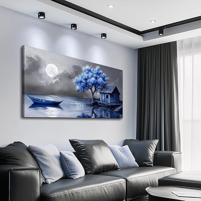 ZUITINGHUA Large Wall Decor For Living Room Canvas Wall Art For Office Modern Wall Decorations For Bedroom Boat Landscape Painting Seaside Pictures Artwork Room Home Decor 24x48 In