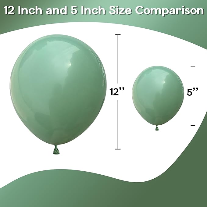 Sage Green Balloons 5 Inch, 60 Pcs Small Eucalyptus Olive Vintage Green Balloon 5'', Mini Matte Dusty Dark Avocado Green Latex Balloons for Birthday Boho Baby Shower Wedding Party Decorations