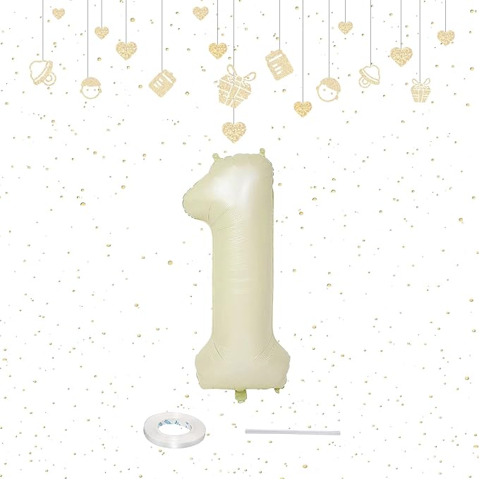 40 Inch Beige Number 1 Balloon for 1st Birthday Decoration,Large Cream White Foil Number Balloons Sign for Boys Girls First Birthday Decorations Anniversary Party Supplies