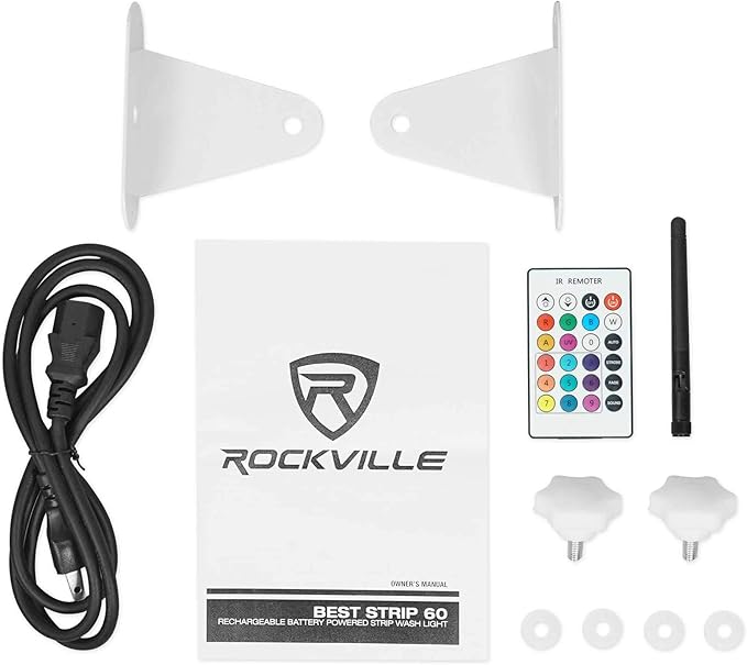 Rockville Best Strip 60 White 36W Rechargeable Wash Light Bar, 6x6W RGBWA+UV LEDs, Wireless DMX, IRC Remote, for DJs, Events, and Stage Lighting