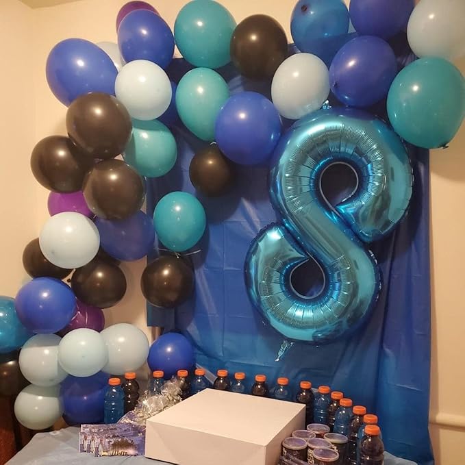 Blue Foil Balloon Number 8, 40'' Giant Self Inflating Number Balloons Set 0-9, Large Number 8 Digital 8 Helium Balloon for Boys Men 8th 18th Birthday Graduation Anniversary Party Decorations Supplies