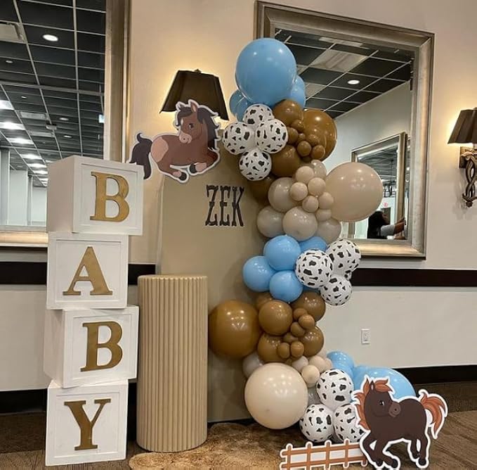 Cow Print Balloons, 12Inch Light Blue Brown Sand White and Cow Balloons for Boys Baby Shower Farm Western Cowboy Rodeo Birthday Party Decorations