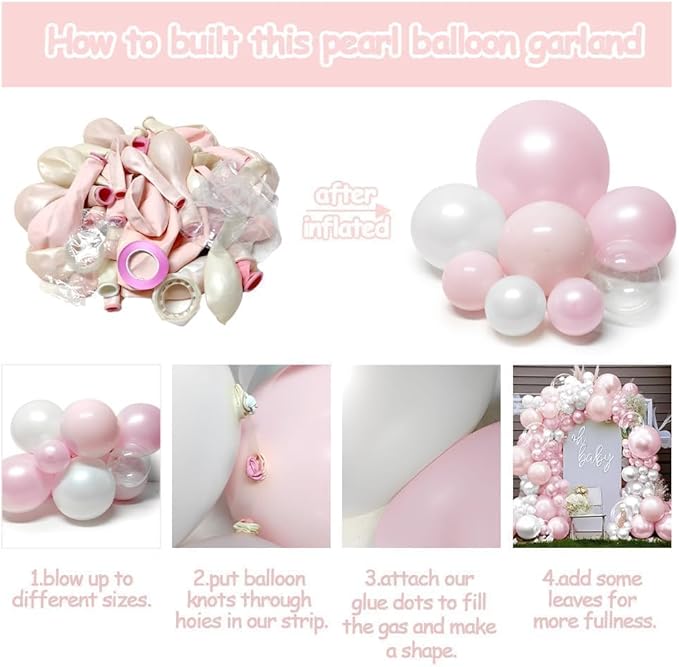Pearl Pink White Balloon Arch Double Stuffed Pastel Light Pink White Cream Balloon Garland Kit With Bobo Balloons for Birthday Baby Shower Baby in Bloom Wedding Bridal Bachelorette Party Decor
