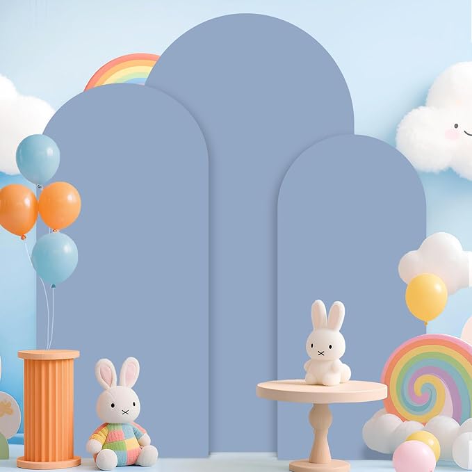 Metal Arch Backdrop Stand and Cover Set 4&5&6ft Gold Arches Stands Dusty Blue Arch Covers Stretchy Backdrop Wedding Backdrops Arched Stand with Cover for Wedding Party Banquet Event Decor