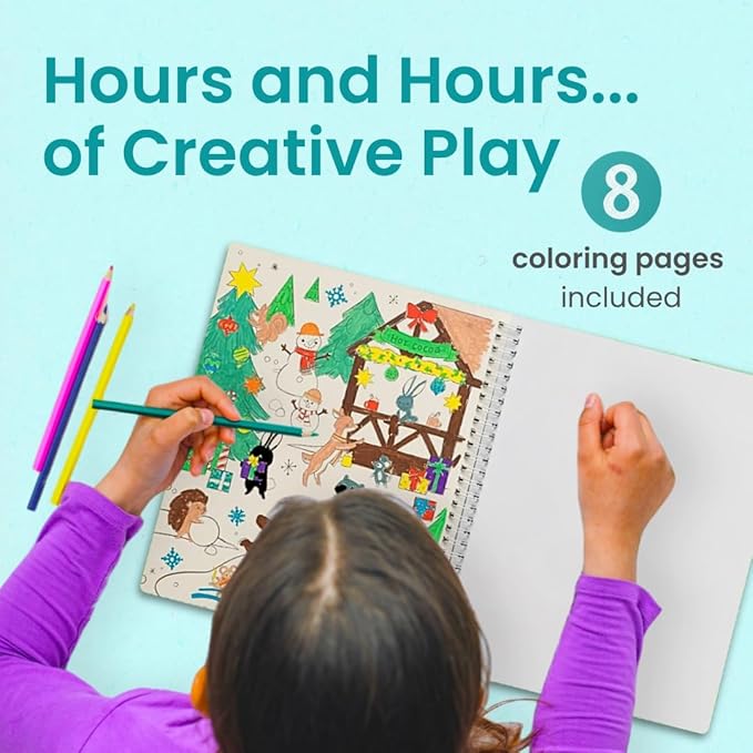 CUPKIN Holly Jolly Holiday Stickers for Kids Toddler Sticker Book, Santa Christmas Activity Book, Toddler Travel Essentials, 300+ Christmas Stickers + 8 Sticker Scenes and Coloring Pages, Ages 2+