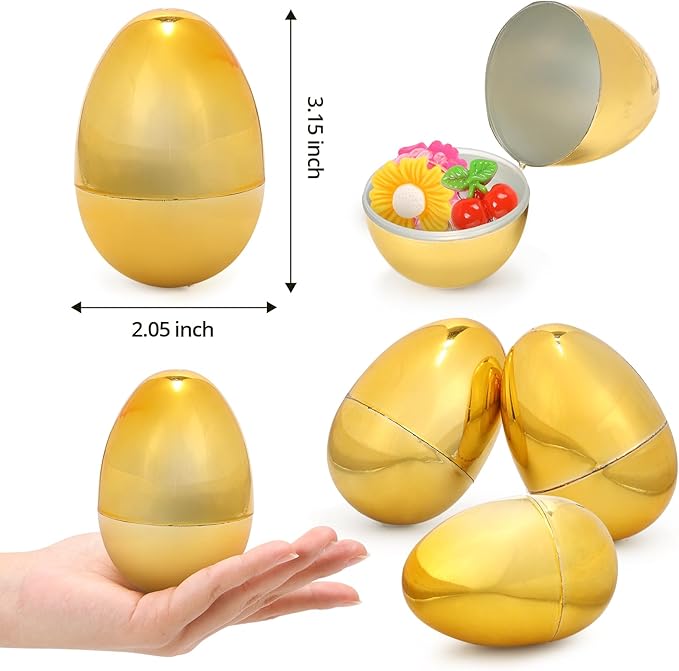 Skirfy 24PCS Golden Easter Eggs, Empty 3.15" Golden Eggs Bulk Fillable for Easter Hunt Party Favor Basket Stuffers Filler Classroom Prize Supplies Decor