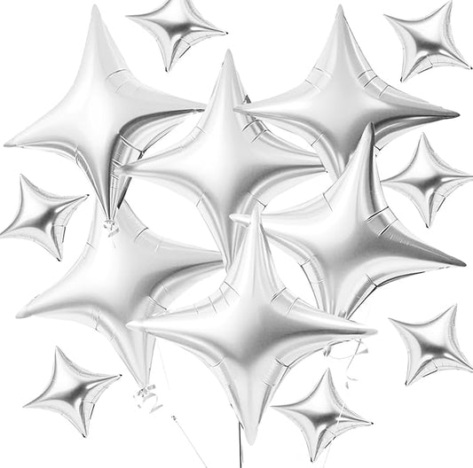 TONIFUL 30Pcs 26In&10In Star Balloons Large Silver Four Pointed Star Shape Foil Balloons Mini Star Mylar Balloons for Birthday Wedding Baby Shower Anniversary Engagement Party Decorations Supplies