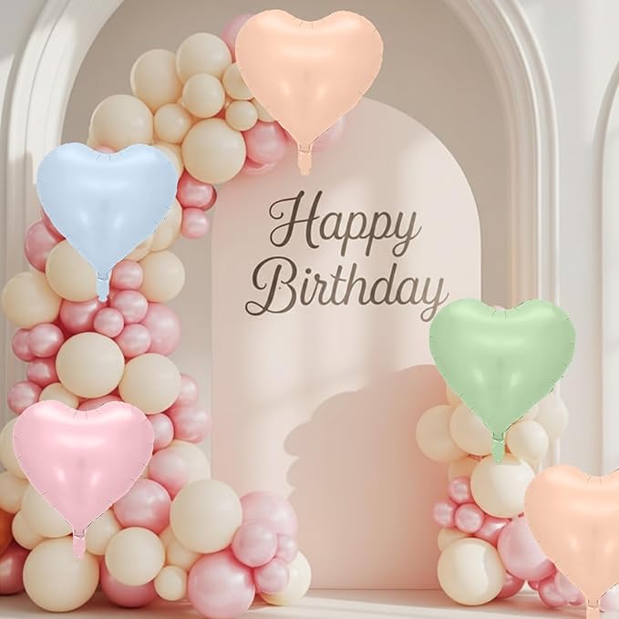 Pink Blue Green Heart Balloons, 10 Pcs Pastel Heart Shaped Balloon, 18 Inch Baby Pink Blue Sage Green Foil Balloons for Boho Garden Wildflower Brithday Baby Shower Valentines Tea Party Decoration