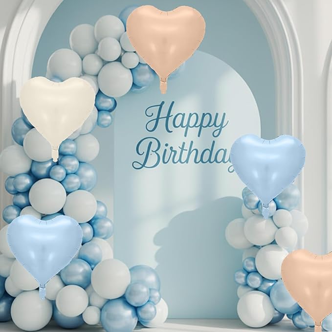 Baby Blue Heart Balloons, 10 Pcs Light Blue White Heart Shaped Balloon, 18 Inch Apricot Cream Sand White Nude Foil Balloons for Engagement Brithday Baby Shower Wedding Valentines Party Decoration