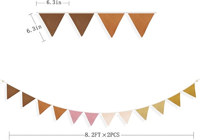 2 Sets of Yellow Dusty Pink Brown Nursery Garland 24pcs Linen Fabric Baby Banner Triangle Pennant Flags Streamers for Kids Girls Birthday Boho Baby Shower Party Decorations Baby Bedroom Nursery Decor