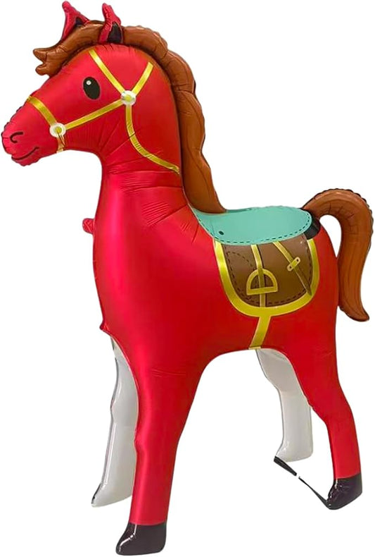 Large 3D Standing Horse Foil Balloon,58 Inch Inflatable Horse Balloons Party Decoration,Western Themed Decor for Cowboy Birthday,Baby Shower Self-Standing Animal Decorations Supplies (Red)