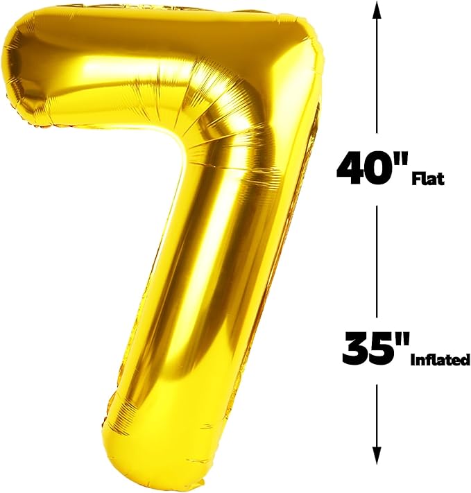 Digital Number 7 Gold Birthday Balloon 40 Inch, Foil Balloons for 7 17 27 70 77 Party Decorations Supplies, Mylar Numbers Balloon for Seven Wedding Anniversary