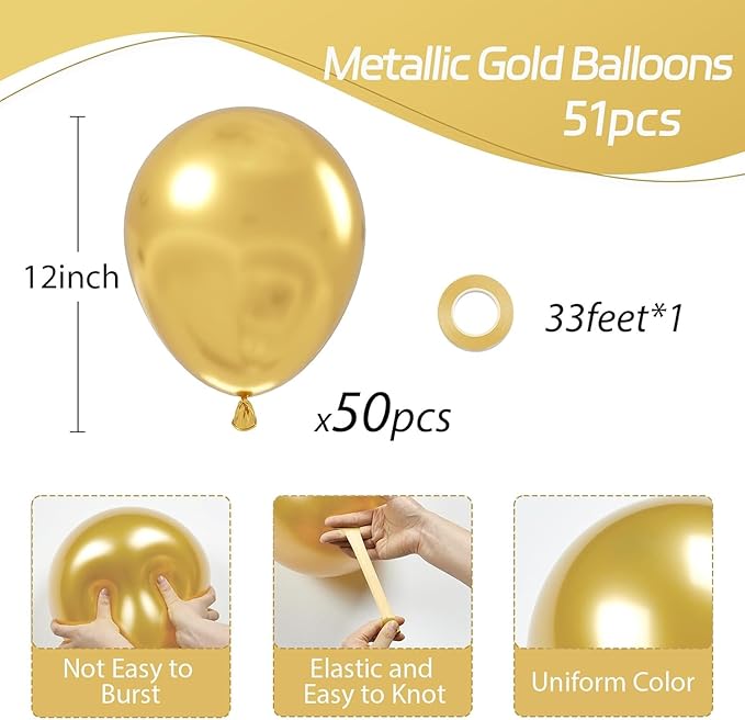 Metallic Gold Balloons 50 pcs 12 Inch Chrome Gold Latex Balloons for Wedding Bridal Engagement Baby Shower Gender Reveal Easter Anniversary Birthday Christmas Party Decorations