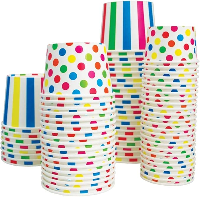 UNIQ 1000-Count 12 oz Striped Paper Ice Cream Bowls Rainbow Color | Disposable Dessert Bowls for Hot or Cold Foods | Ice Cream Bar Supplies Frozen Dessert Supplies