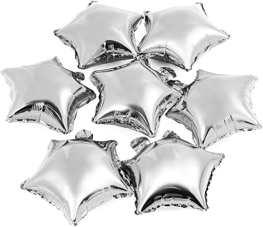 MOWO Star-shaped Foil Balloons, 10" Silver, Pack of 50