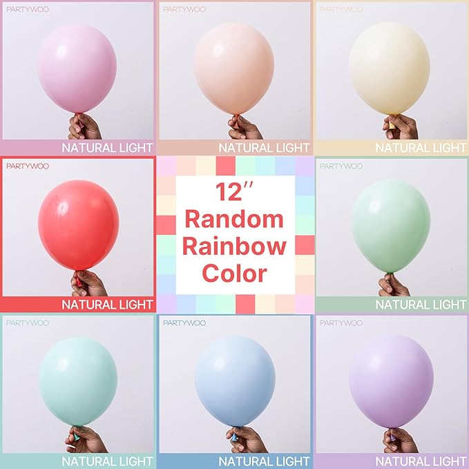 PartyWoo Pastel Balloons 100pcs 5 Inch Pastel Rainbow Latex Balloons for Baby Shower Gender Reveal Engagement Bachelorette Easter Bridal Shower Anniversary Retirement Birthday Party Decorations