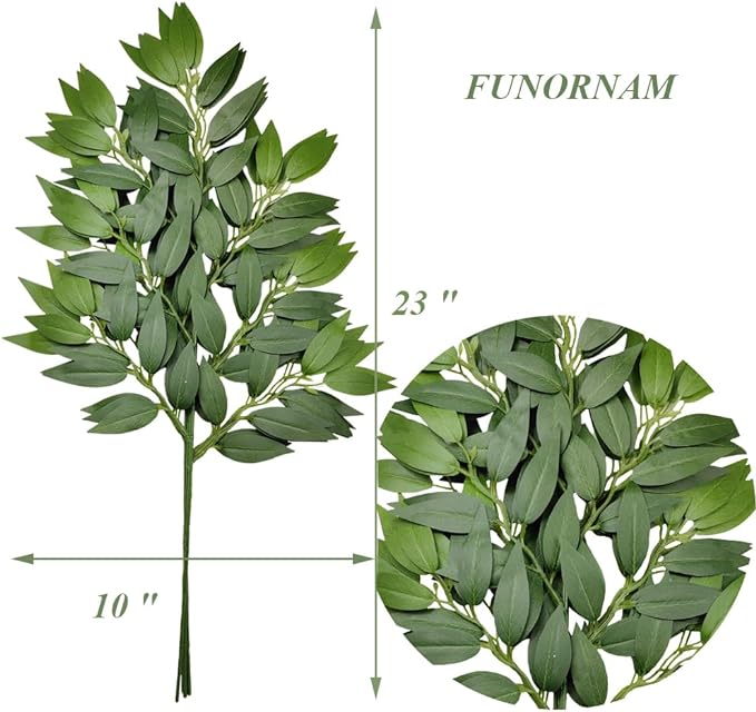 48Pcs Italian Ruscus Greenery Stems Artificial Silk Greenery Leaves for DIY Wedding Arch Bouquet Filler Table Centerpieces Home Indoor Decor