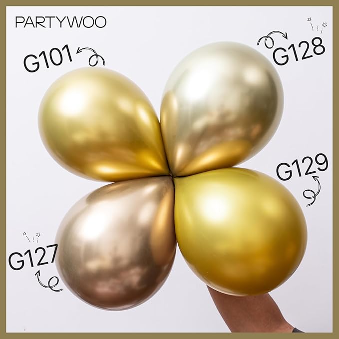 PartyWoo Metallic Gold Balloons 50pcs 5 Inch Chrome Gold Latex Balloons for Birthday Graduation Baby Shower Anniversary Wedding Bachelorette Christmas New Year Tea Party Decorations Gold-G128