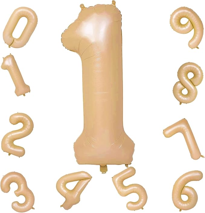 Nude Number 1 Balloons, 40 Inch Tan 1st Birthday Foil Balloon for Boys Girls, Giant Self Inflating Apricot Helium Foil Number Balloons 0-9 for Women Men 1st 11th Anniversary Party Decorations Supplies