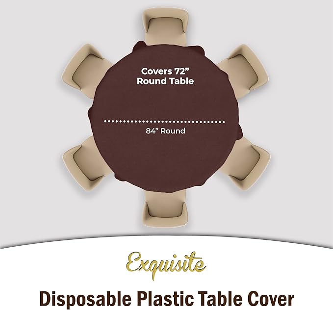 Party Solids 6-Pack Premium Plastic Tablecloth 84in. Round Plastic Table Cover - Brown