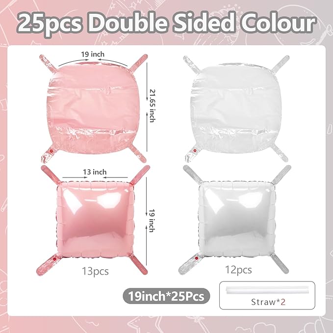 NISOCY 25PCS Pearl Pink and White Square Foil Balloons Wall Backdrop Double Sided Pink and Pearl White Balloons Arch Kit for Wedding Birthday Baby Shower Bride Girl Party Decorations
