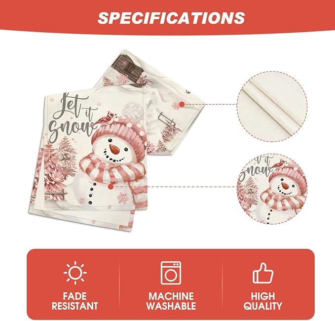 Artoid Mode Xmas Trees Let It Snow Snowman Christmas Table Runner, Seasonal Winter Holiday Kitchen Dining Table Decoration for Home Party Decor 13x72 Inch