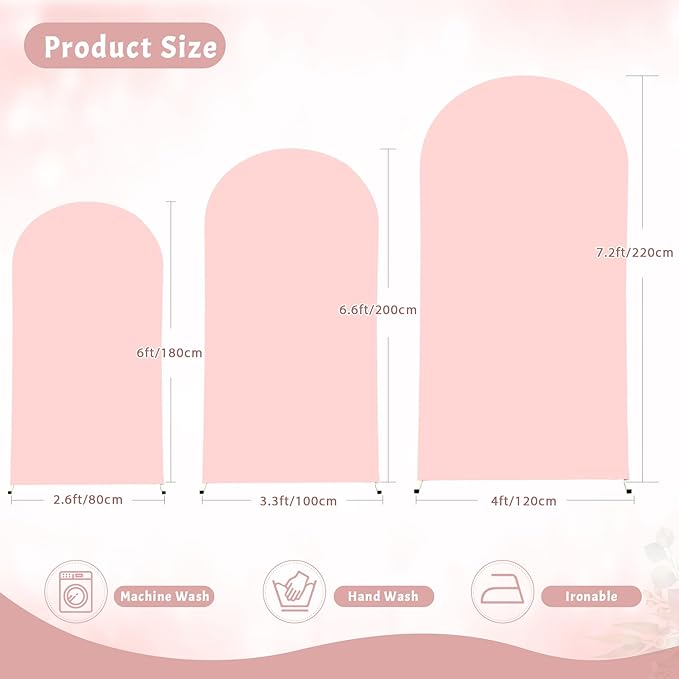 (7.2FT, 6.6FT, 6FT) Wedding Arch Cover Set of 3 Dusty Rose Spandex Fitted Arch Cover for Round Top Chiara Backdrop Stand Covers for Birthday Party Banquet Photo Background Decoration