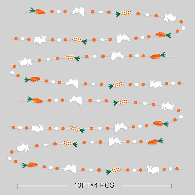 Pinkblume Easter Party Decorations - Bunny Carrot Circle Dot Garland Streamer Hanging Paper Buffalo Plaid Carrot Polka Dot Rabbit Banner for Spring Day Party Supplies