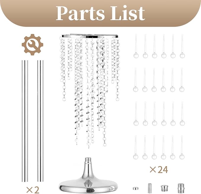 Sziqiqi Silver Tall Vases for Wedding Centerpiece - 29.5in Metal Flower Crystal Centerpieces Stand with Crystal Beads for Event Party Reception Center Piece Floral Arrangements