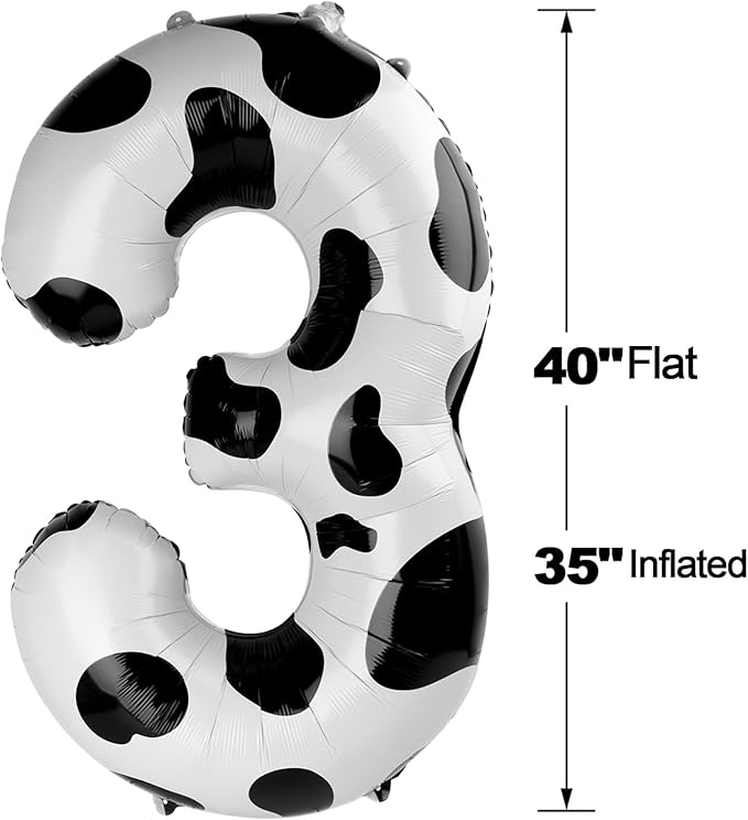 40 Inch Cow Print 3 Large Number Balloon, 3 13 23 30 33 36 38 Cow Print Birthday Party Decorations, Number Three Foil Balloons for Anniversary Party Graduations Celebration Supplies