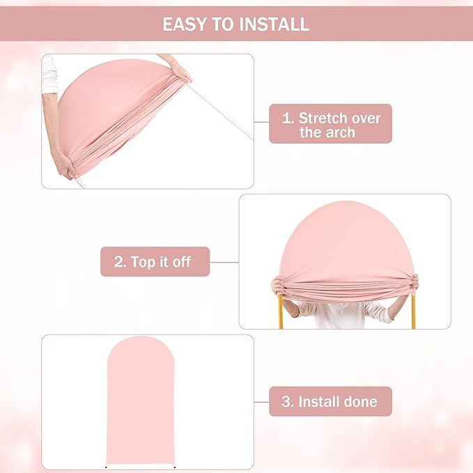 (7.2FT, 6.6FT, 6FT) Wedding Arch Cover Set of 3 Dusty Rose Spandex Fitted Arch Cover for Round Top Chiara Backdrop Stand Covers for Birthday Party Banquet Photo Background Decoration
