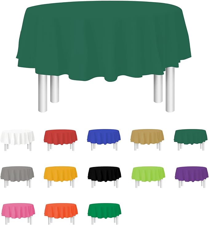 Party Dimensions Green Disposable Plastic Tablecloth for Round Tables (12 Pack) Table Cloths for Parties, Events & Weddings, Indoors & Outdoors, 84 inches, Plastic Table Cover