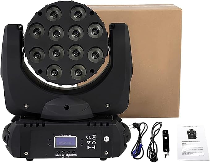 SHEHDS Moving Head Light Wash LED 12x12W RGBW 4in1 DJ Lights Lighting Professional 9/16 Channels DMX512 Sound Activated Strobe Effect Stage Lights for Christmas Events Night Clubs Disco KTV Bar