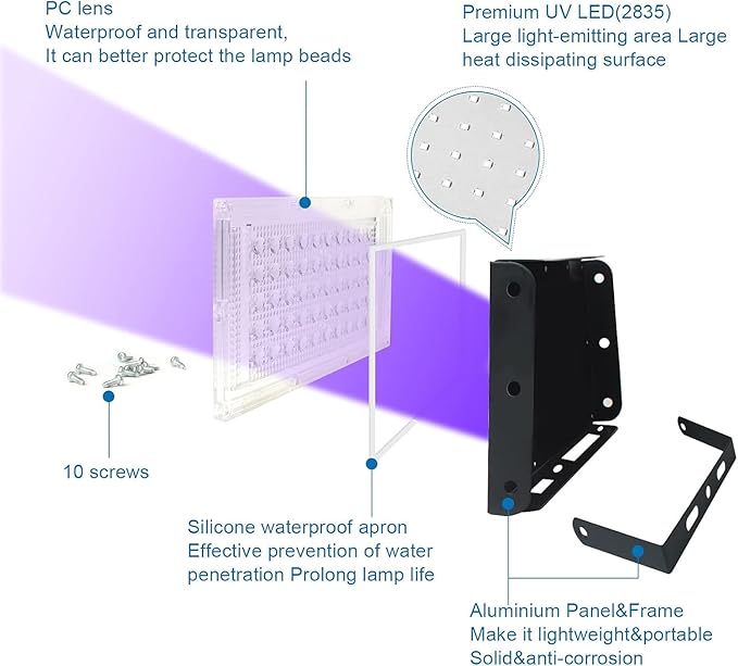 4 Pack 50W Black Lights, Blacklight Flood Light with Plug and Switch,for Glow Party, Halloween, Fluorescent Poster, Body Paint
