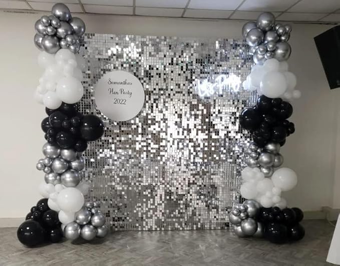 Silver Shimmer Wall Backdrop 48pcs Sequin Shimmer Backdrop Panels, Photo Backdrops for Birthday, Anniversary, Wedding, Party Decoration