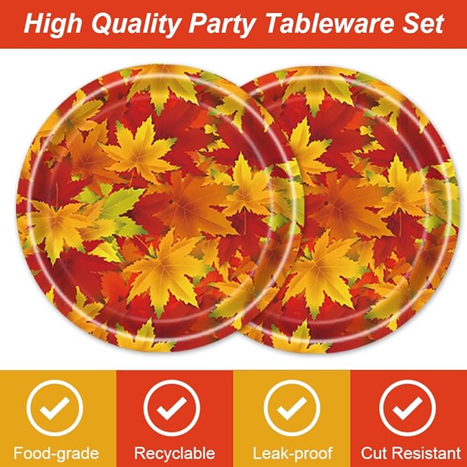 40Pcs Fall Birthday Party Decorations Disposable Autumn October Tableware Set Decor Orange Falling Maple Leaves Birthday Plates and Napkins Supplies Fall Decorations Thanksgiving Party Decorations