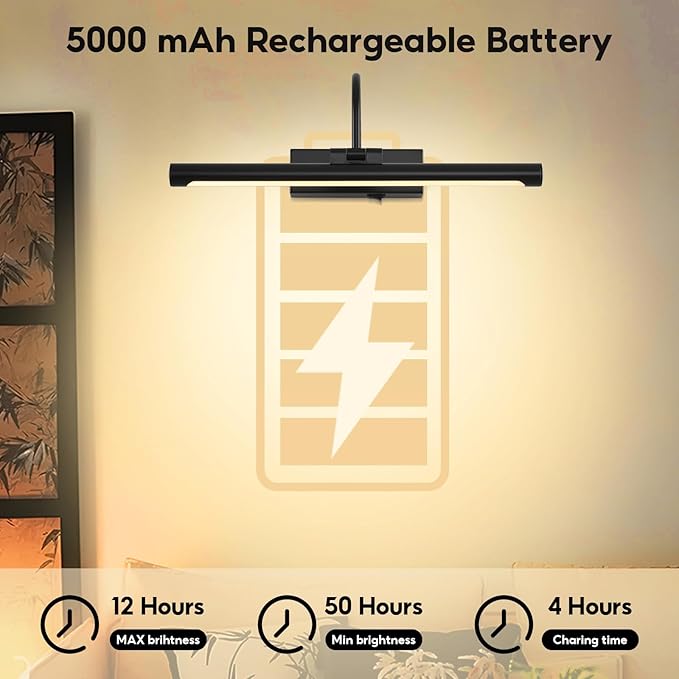 12" Picture Lights for Wall Battery Operated with Remote and Timer, Wireless Art Lights for Paintings, Rechargeable Wall Sconce, Dimmable Lighting for Canvas, Gallery Artwork, Portraits, Black