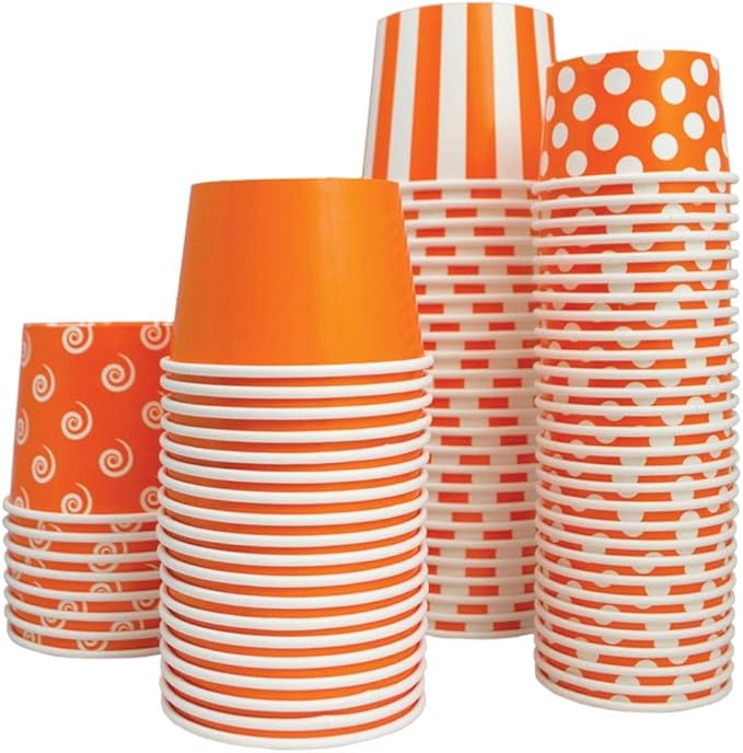 UNIQ Frozen Dessert Supplies - 12 oz Disposable Ice Cream Paper Cups, Disposable Cups & Bowls for Ice Cream, Yogurt, Gelato, Food - [1,000 Pcs] - Orange