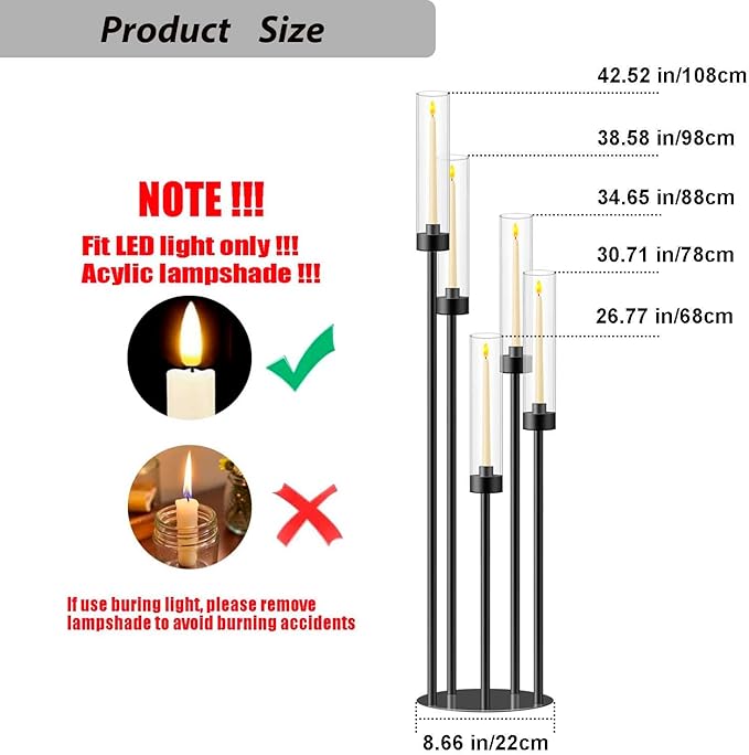 42.5inch 10pcs Black Candelabra Centerpieces for Tables 5 Arms Wedding centerpieces for Decorations