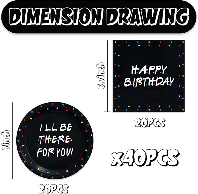 40Pcs Friend Birthday Party Decorations,I'll Be There For You Plates and Napkins Party Supplies Set for 20 Guests